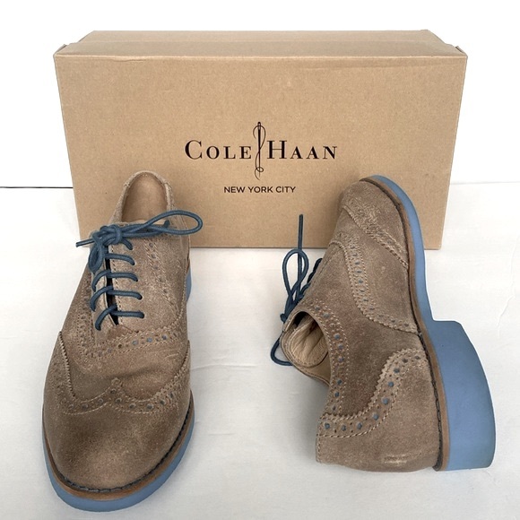 COLE HAAN Alisa Oxford Maple Sugar Blue Lace Up Suede Womens Loafers Size 6 NWOT - Picture 2 of 12